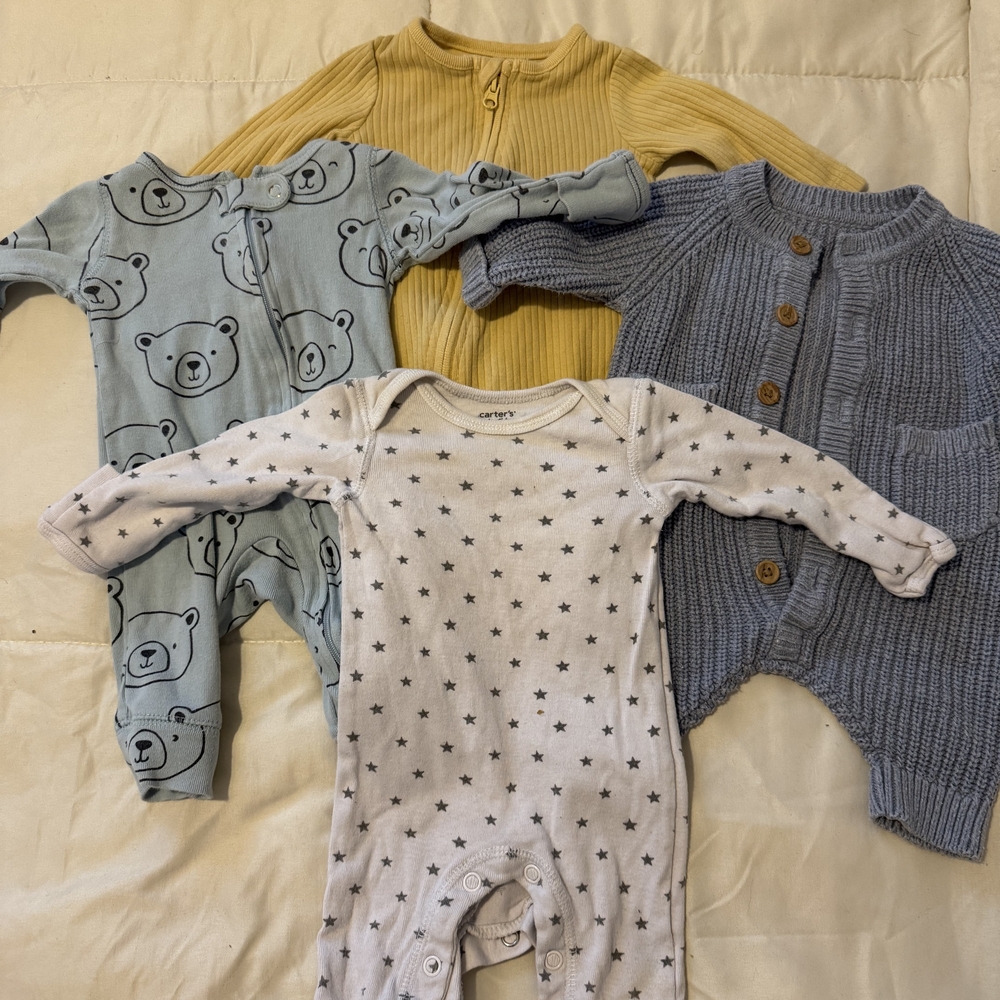 Four Cozy Kids One Piece Set - Blue, Yellow, Gray - Footless